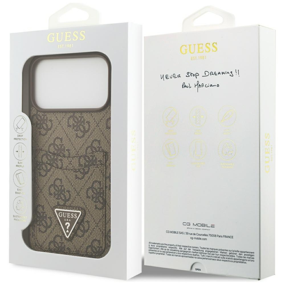 Etui Guess 4G Double Card Triangle do iPhone 17 Pro Max brązowy